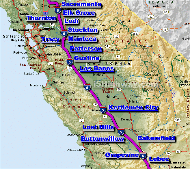 Interstate 5 California Freeway Traffic Map