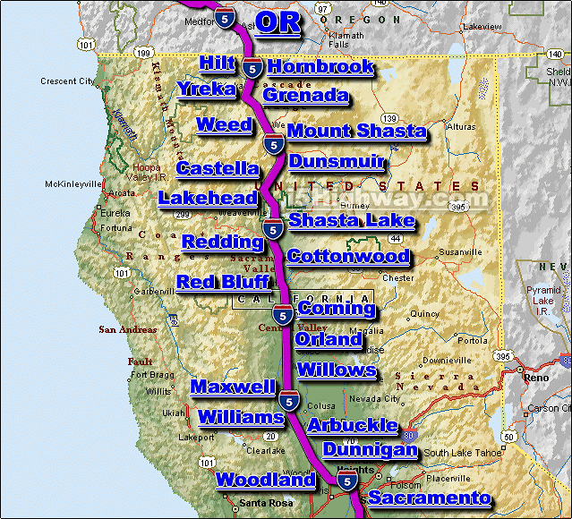 Interstate 5 North California Freeway Traffic Map