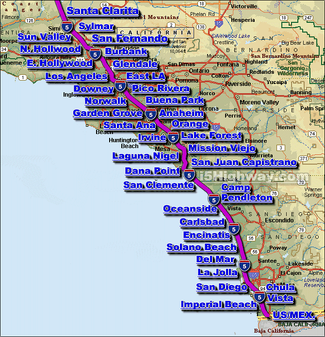 Interstate 5 South California Freeway Traffic Map