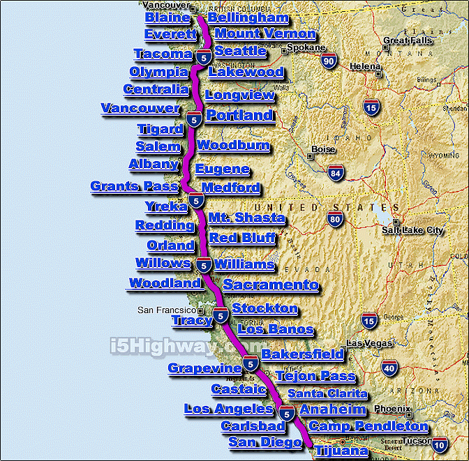 watsonville ca to hwy 5 freeway map