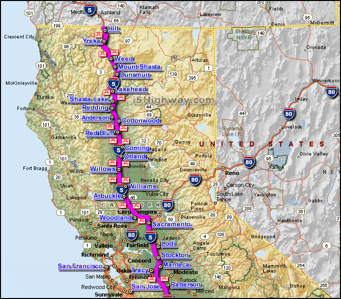 i-5 Northern California Map